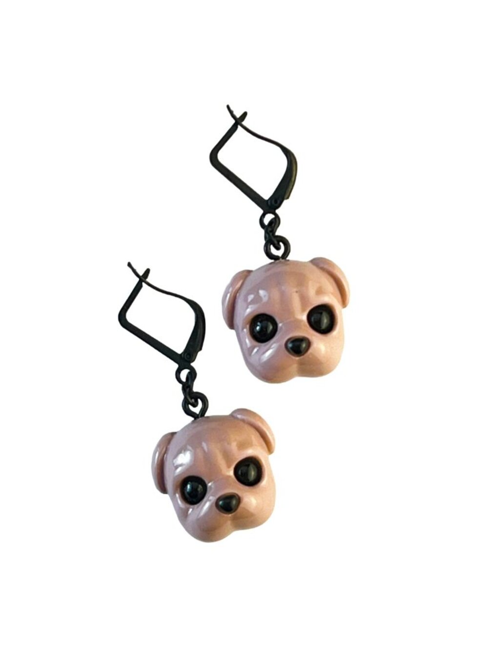 Mauve Pink Resin Kitsch Bulldog Drop Earrings Handmade